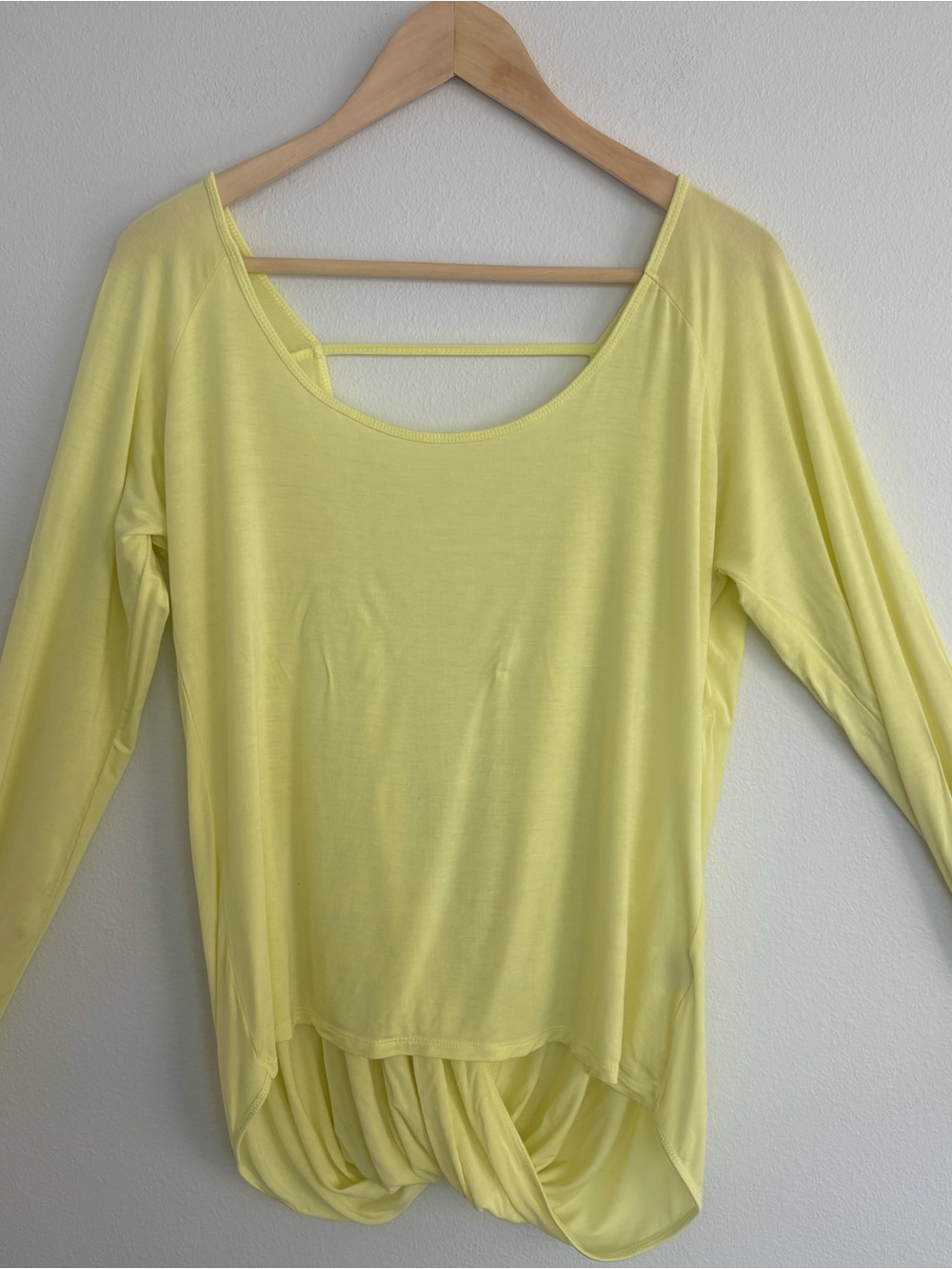 ZYIA Active Yellow Namaste Long Sleeve Open Back Twist Workout Top Cotton Light